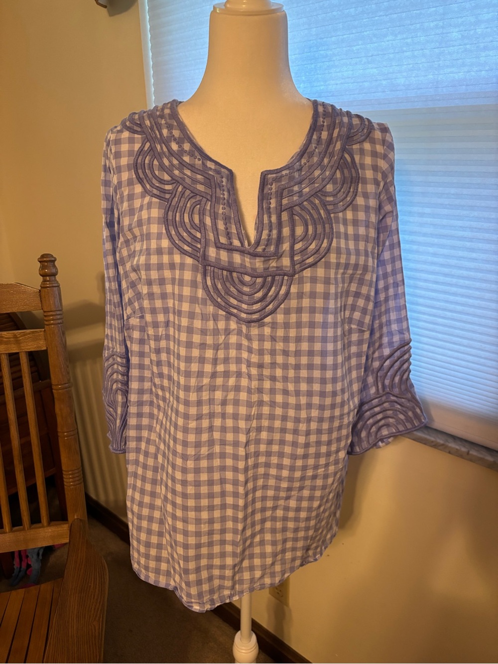Talbots Lavender Gingham Embroidered Tunic